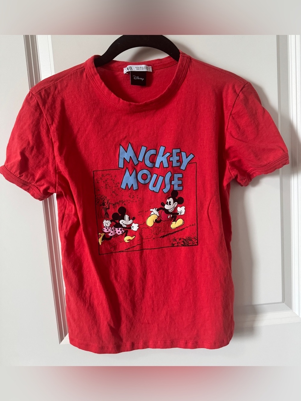 Zara Disney Red Mickey & Minnie Graphic Short Sleeve Tee-Small